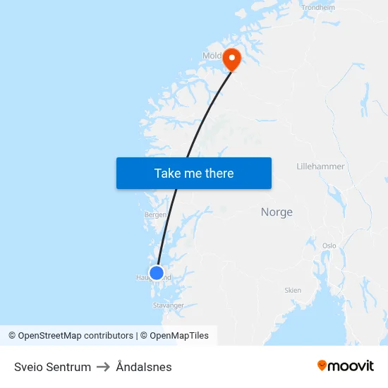 Sveio Sentrum to Åndalsnes map