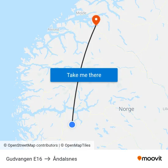 Gudvangen E16 to Åndalsnes map