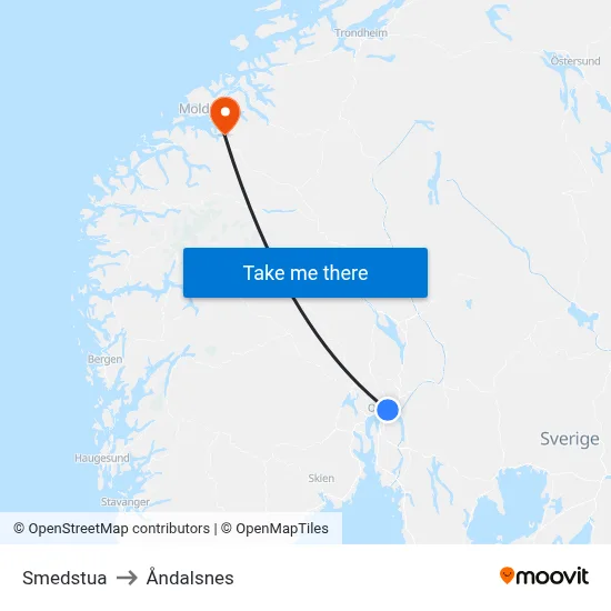 Smedstua to Åndalsnes map
