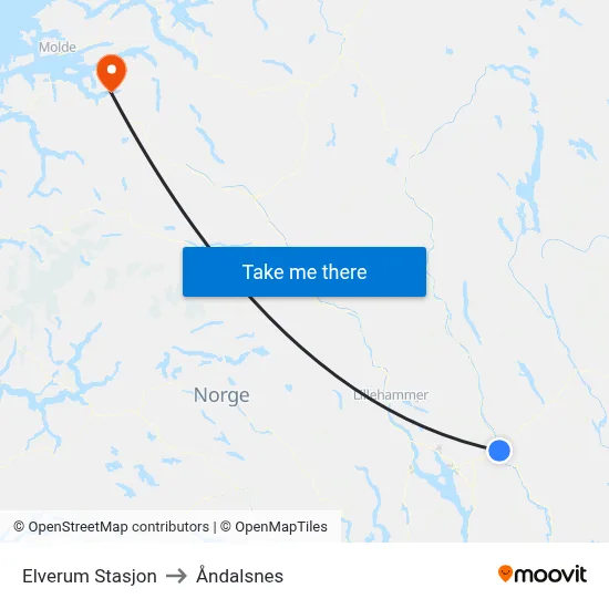 Elverum Stasjon to Åndalsnes map