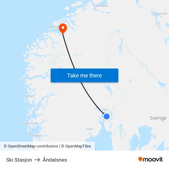 Ski Stasjon to Åndalsnes map