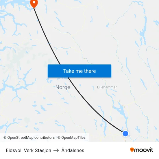 Eidsvoll Verk Stasjon to Åndalsnes map