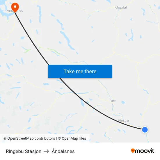 Ringebu Stasjon to Åndalsnes map