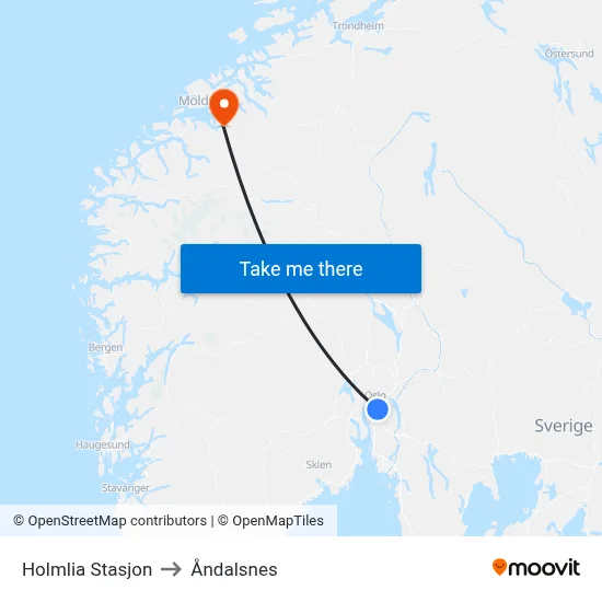 Holmlia Stasjon to Åndalsnes map