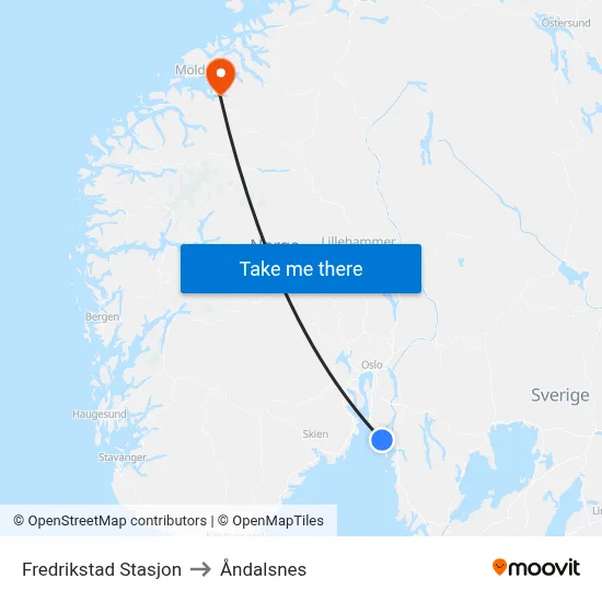 Fredrikstad Stasjon to Åndalsnes map