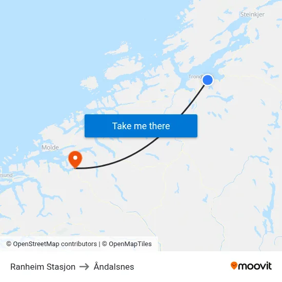 Ranheim Stasjon to Åndalsnes map