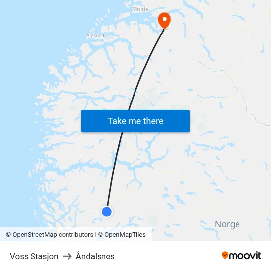Voss Stasjon to Åndalsnes map