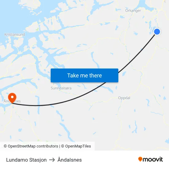 Lundamo Stasjon to Åndalsnes map