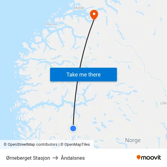 Ørneberget Stasjon to Åndalsnes map