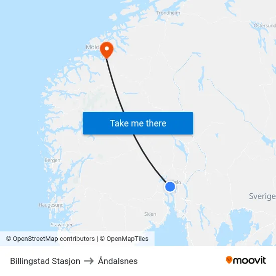 Billingstad Stasjon to Åndalsnes map