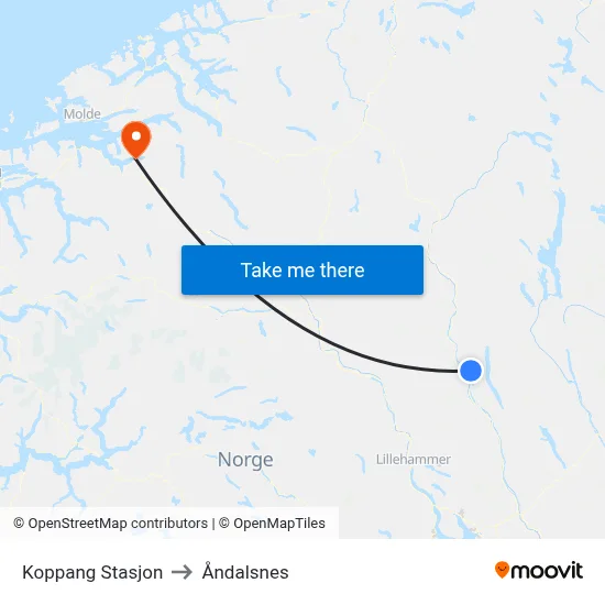 Koppang Stasjon to Åndalsnes map