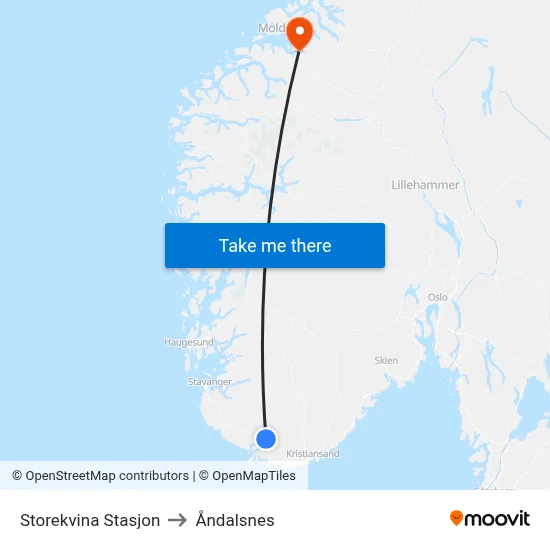 Storekvina Stasjon to Åndalsnes map
