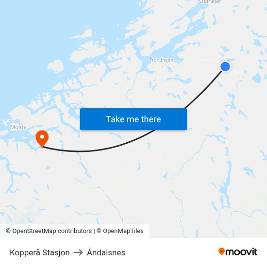 Kopperå Stasjon to Åndalsnes map