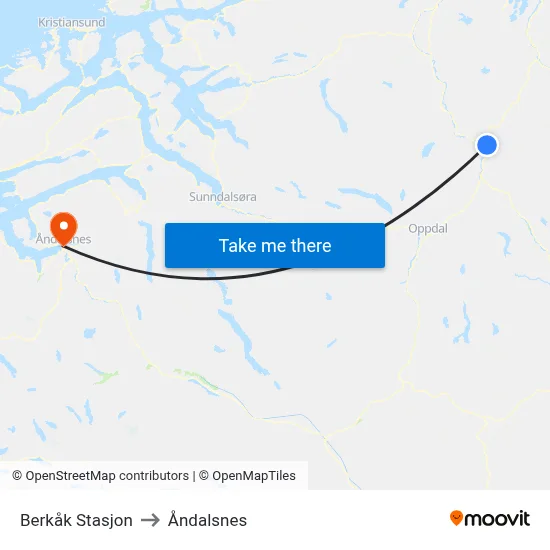 Berkåk Stasjon to Åndalsnes map
