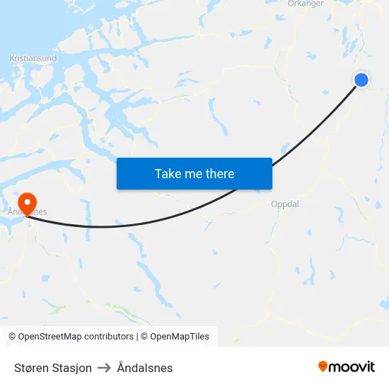 Støren Stasjon to Åndalsnes map