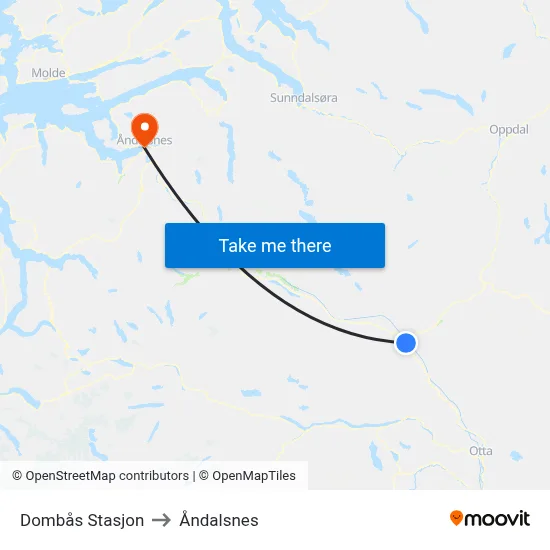 Dombås Stasjon to Åndalsnes map