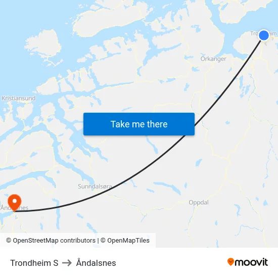 Trondheim S to Åndalsnes map