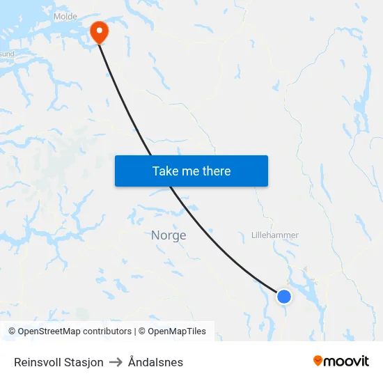 Reinsvoll Stasjon to Åndalsnes map