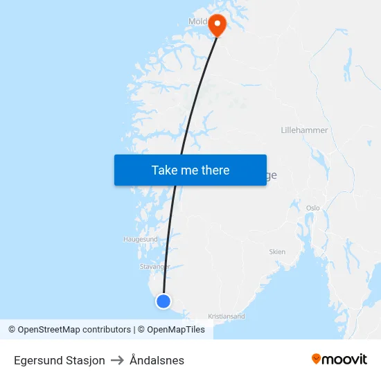 Egersund Stasjon to Åndalsnes map