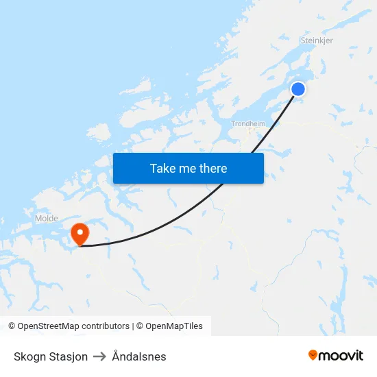 Skogn Stasjon to Åndalsnes map