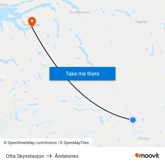 Otta Skysstasjon to Åndalsnes map