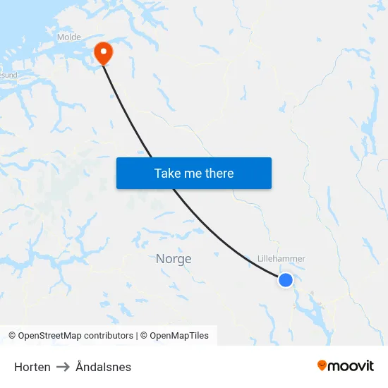 Horten to Åndalsnes map