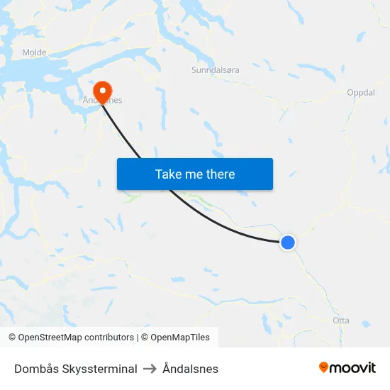 Dombås Skyssterminal to Åndalsnes map
