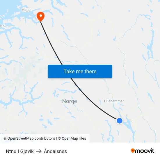 Ntnu I Gjøvik to Åndalsnes map