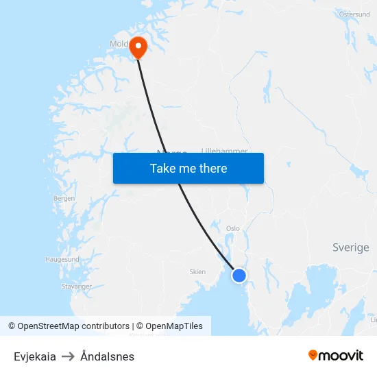 Evjekaia to Åndalsnes map
