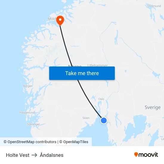 Holte Vest to Åndalsnes map