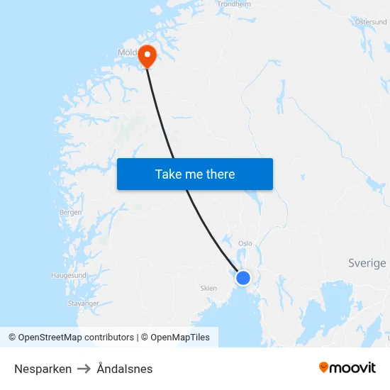 Nesparken to Åndalsnes map