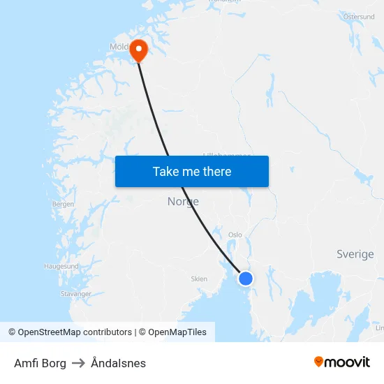 Amfi Borg to Åndalsnes map