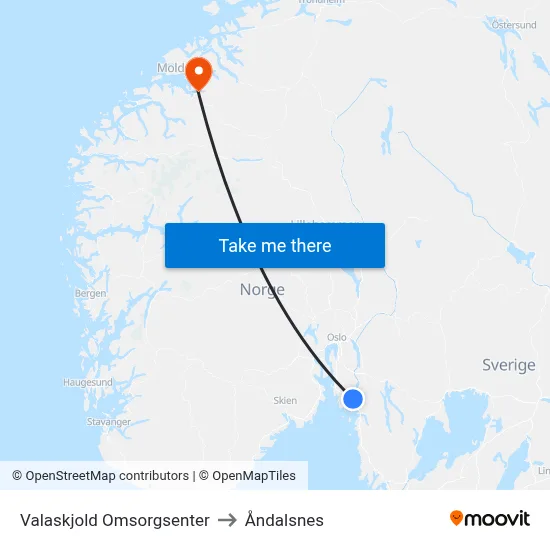 Valaskjold Omsorgsenter to Åndalsnes map