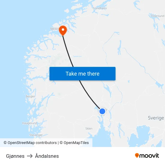 Gjønnes to Åndalsnes map