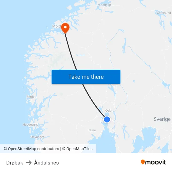 Drøbak to Åndalsnes map