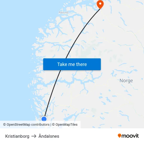 Kristianborg to Åndalsnes map