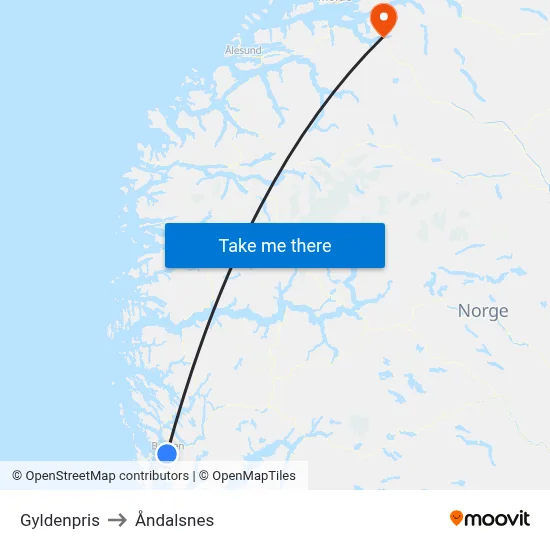 Gyldenpris to Åndalsnes map