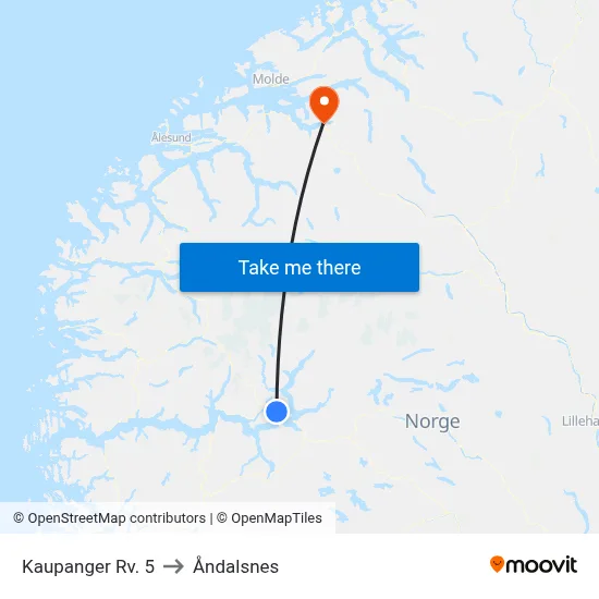 Kaupanger Rv. 5 to Åndalsnes map
