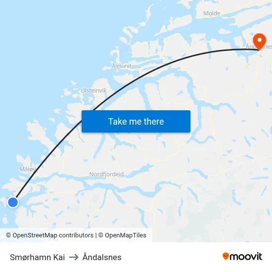 Smørhamn Kai to Åndalsnes map