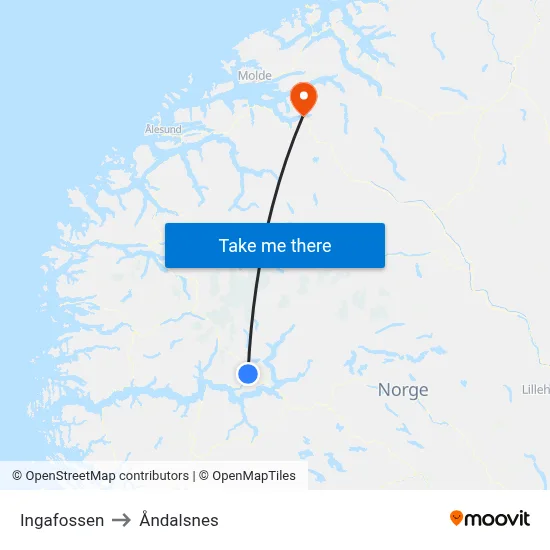 Ingafossen to Åndalsnes map