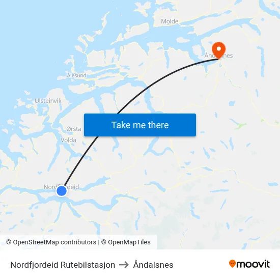 Nordfjordeid Rutebilstasjon to Åndalsnes map