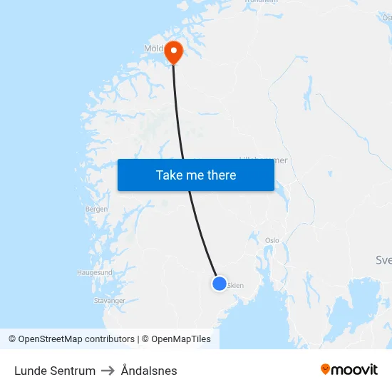 Lunde Sentrum to Åndalsnes map