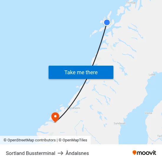 Sortland Bussterminal to Åndalsnes map