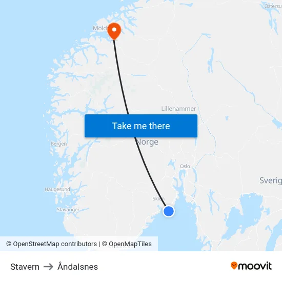 Stavern to Åndalsnes map
