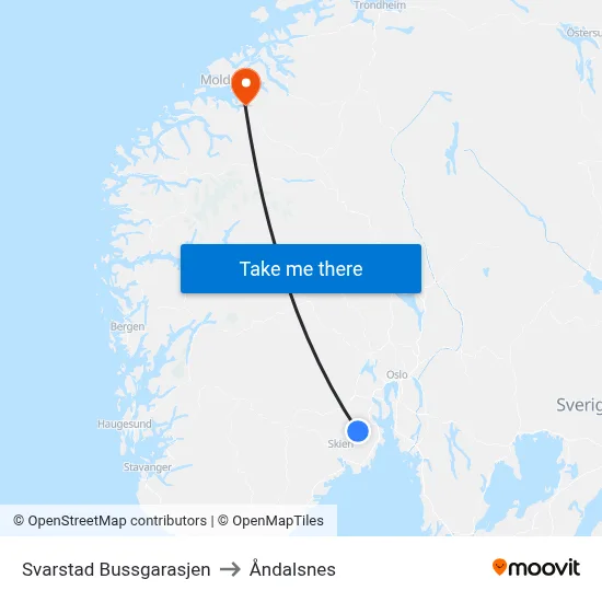 Svarstad Bussgarasjen to Åndalsnes map