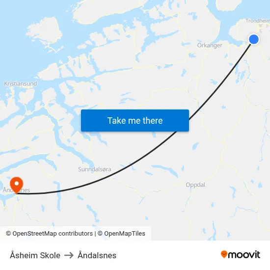Åsheim Skole to Åndalsnes map