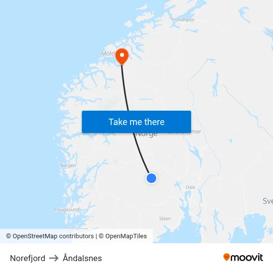 Norefjord to Åndalsnes map