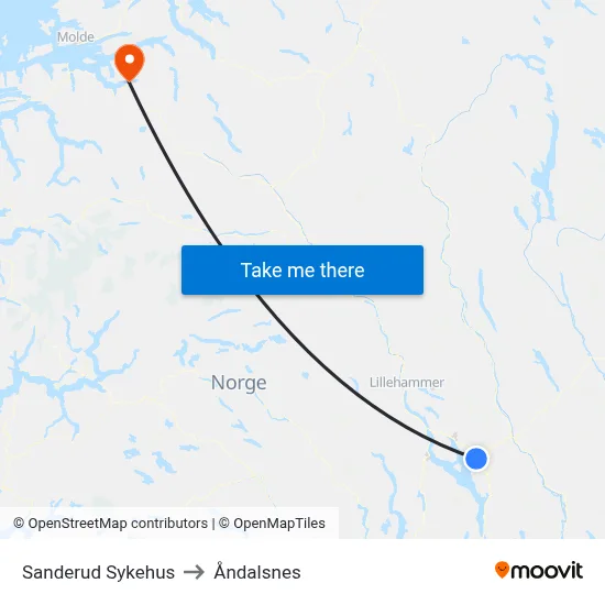 Sanderud Sykehus to Åndalsnes map