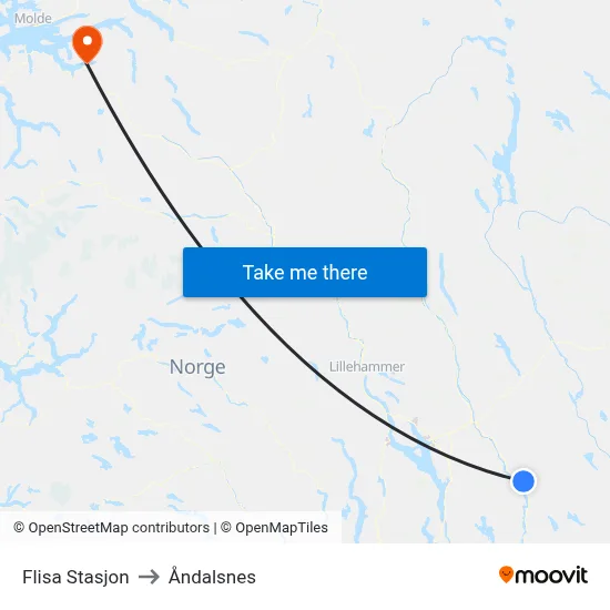 Flisa Stasjon to Åndalsnes map