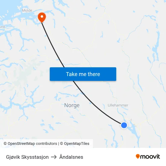Gjøvik Skysstasjon to Åndalsnes map